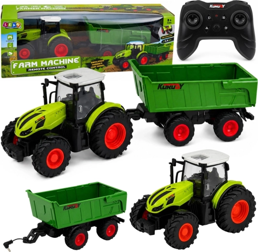 Tracteur agricole RC avec remorque basculante 1:24 avec éclairage LED
