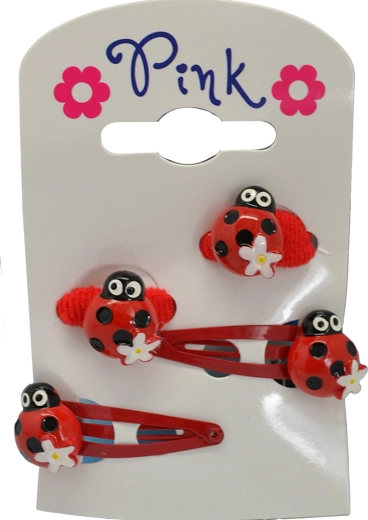 Ensemble rose de pinces et élastiques pour cheveux Coccinelle