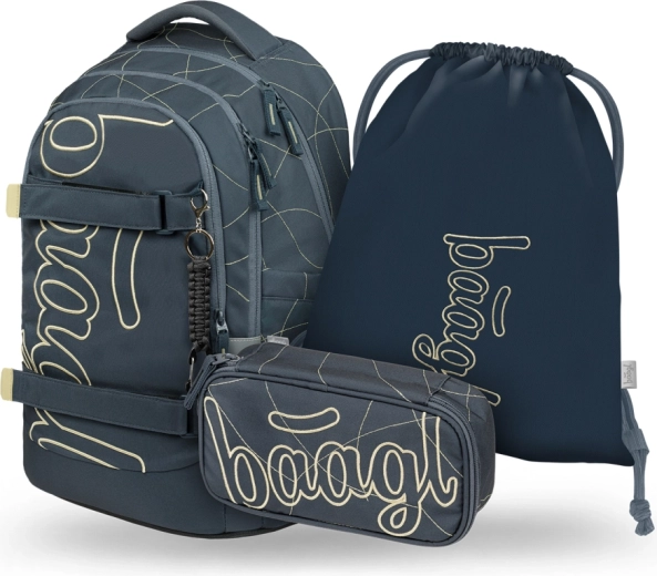 Baagl set 3 Skate Max Wave : sac à dos scolaire, trousse et sac GRS