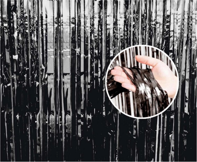 Rideau décoratif suspendu en feuille brillante noir 240 cm - 1 pièce