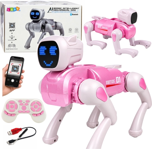 Chien robotique interactif AI télécommandé avec Bluetooth, rose