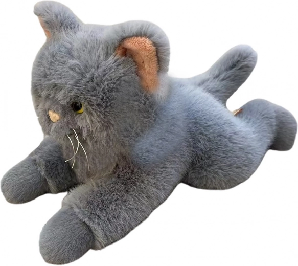 Chat en peluche allongé 45 cm – gris