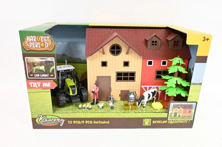 Bâtiment agricole avec tracteur, effet lumineux LED et accessoires - 1 pièce