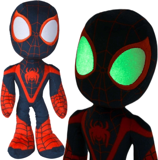 Peluche Spider-Man Miles Morales avec yeux phosphorescents dans le noir, 25 cm