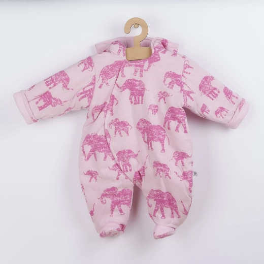 Combinaison doublée pour bébé avec capuche BABY SERVICE Éléphants – rose