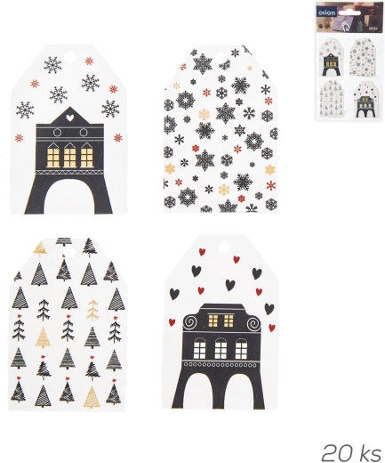Étiquettes en papier à accrocher pour cadeaux « Maisons » (20 pcs)