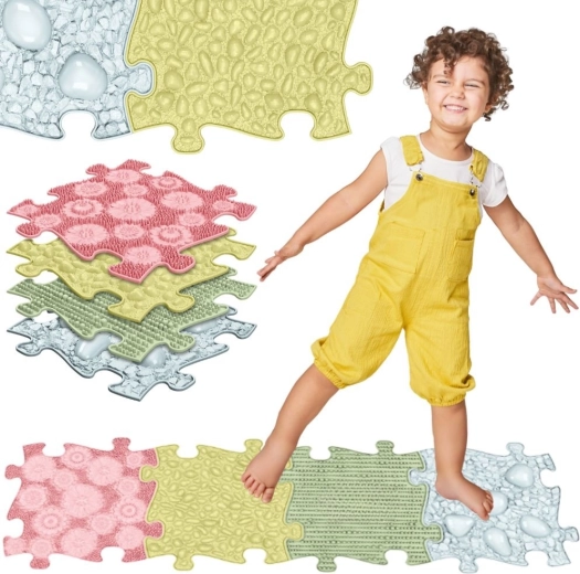 Woopie tapis orthopédiques sensoriels – set de 4 pièces couleurs pastel