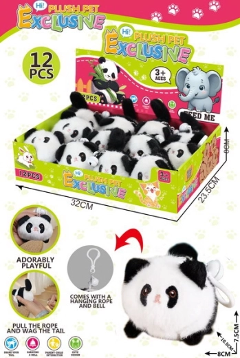 Porte-clés en peluche panda à enrouleur 10,5 cm