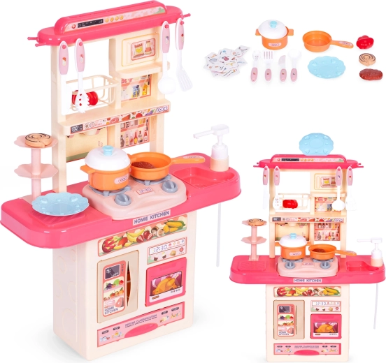 Cuisine pour enfants avec sons, lumières LED et évier, 10 accessoires – Rose