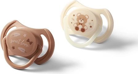 BabyOno sucettes en silicone symétriques 0–6 mois, lot de 2 pcs (jour et phosphorescente)