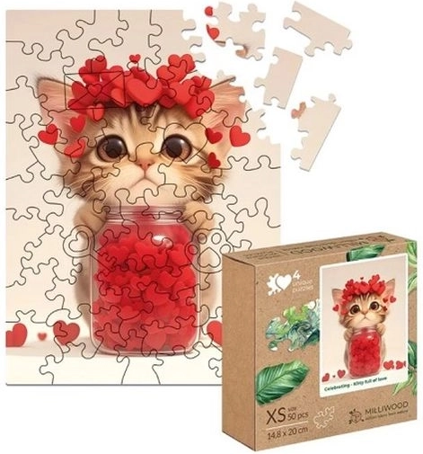 Puzzle en bois XS – chaton plein d’amour, 50 pièces