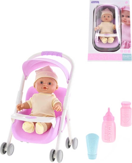 Poupée bébé dans une poussette avec sons et accessoires 24 cm