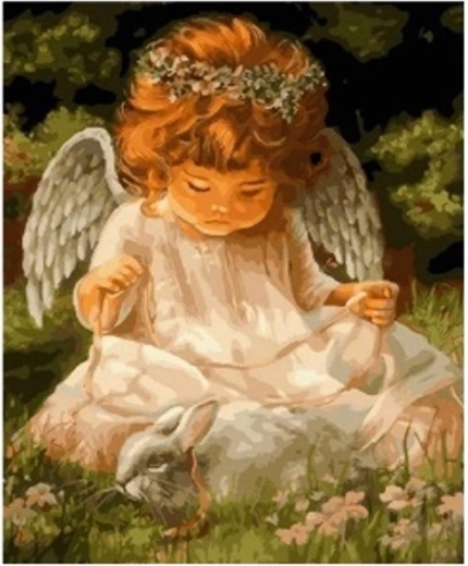 Norimpex Peinture par numéros Ange gardien avec lapin 40 × 50 cm