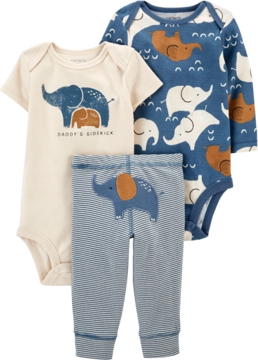 Carter’s ensemble trois pièces pour garçon Blue Elephant – body manches longues et courtes et pantalon
