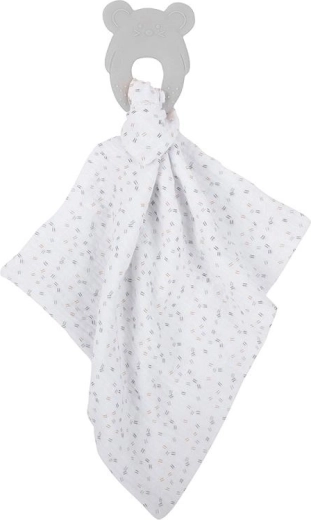 NATTOU anneau de dentition en silicone avec lange en mousseline de coton 28 × 28 cm, gris