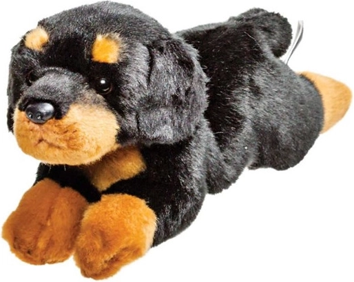 Chien en peluche Rottweiler – réaliste, en position de repos