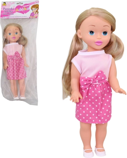 Poupée Adélka 34 cm en tenue d’été rose avec jupe à pois