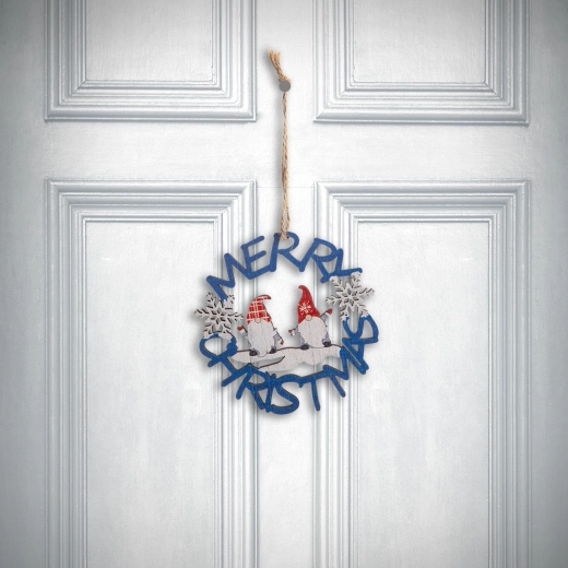 Décoration de Noël en bois, lutin bleu, 10 cm