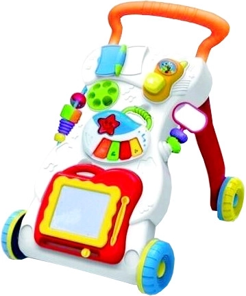 Trotteur avec tableau magique, téléphone et petit orgue à piles