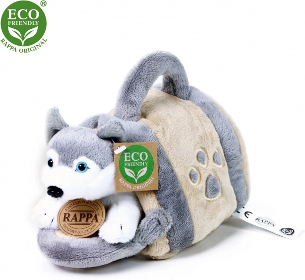 Husky en peluche avec niche portable 13 cm éco-responsable