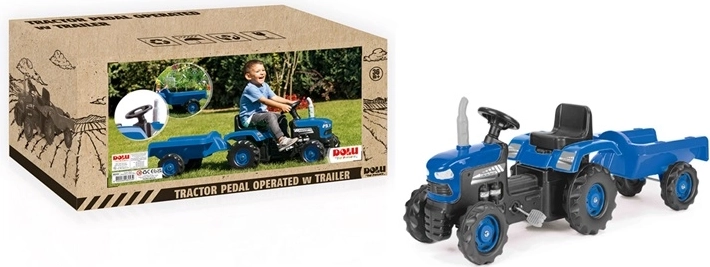 Tracteur à pédales DOLU avec remorque bleu