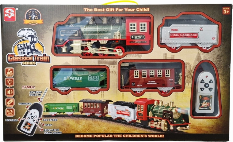 Train électrique télécommandé avec lumière, son et fumée