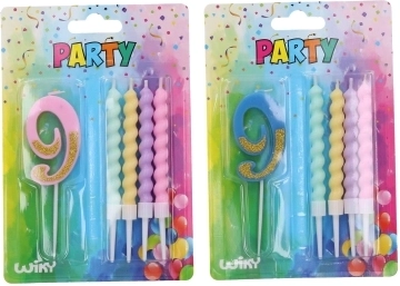 Bougie de fête numéro 9 avec bougies supplémentaires