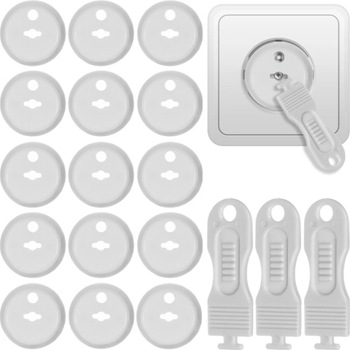 Obturateurs de prises électriques Ruhhy, blancs (15 pcs + 3 clés)