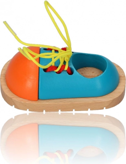 Chaussure en bois pour apprendre à nouer les lacets