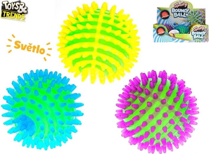 Balle rebondissante lumineuse avec picots souples 9 cm