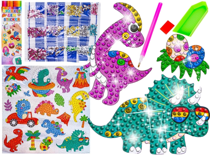 Mosaïque diamant – autocollants scintillants dinosaures (18 pcs)