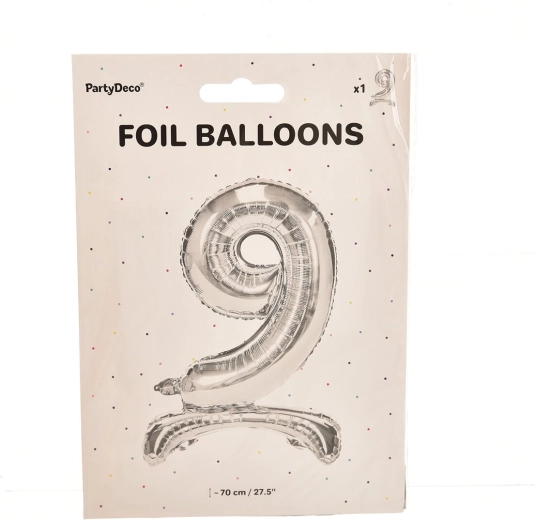 Ballon en aluminium autoportant chiffre 9 argenté 70 cm