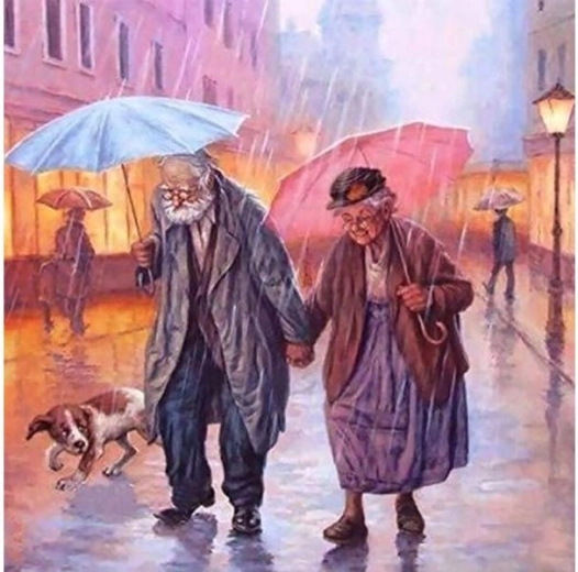 Tableau sur toile à peindre par numéros avec cadre 45 × 45 cm – Promenade sous la pluie