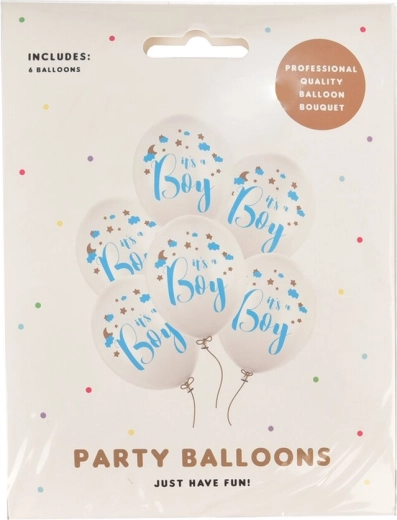 Ballons en latex « It’s a Boy » blancs, 30 cm, 6 pièces
