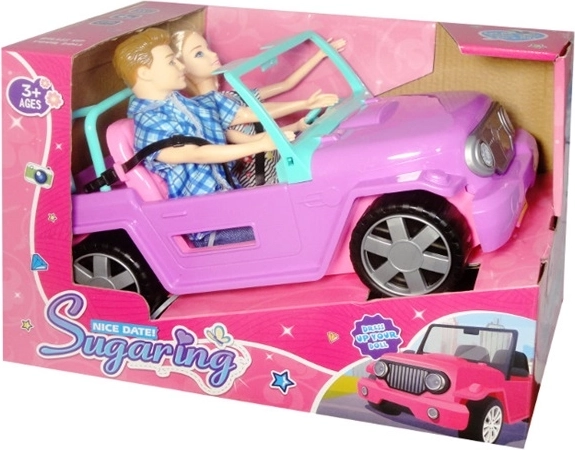 Cabriolet rose avec deux poupées