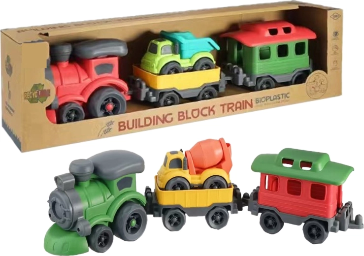 Petit train en bioplastique avec wagons et bétonnière 47 cm