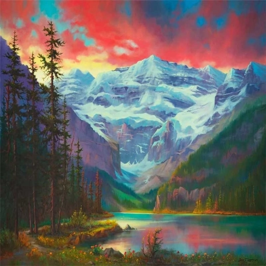 Peinture diamant Coucher de soleil en montagne 30 × 40 cm