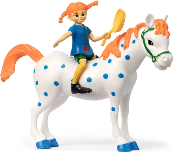Figurine de Fifi Brindacier avec le cheval Alfonso et une poêle