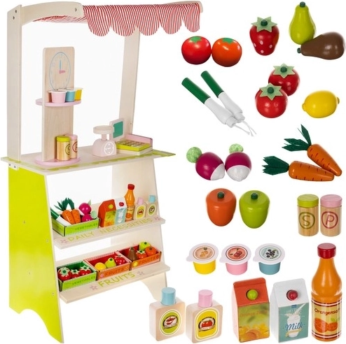 supermarché en bois pour enfants KRUZZEL avec stand, caisse et fruits