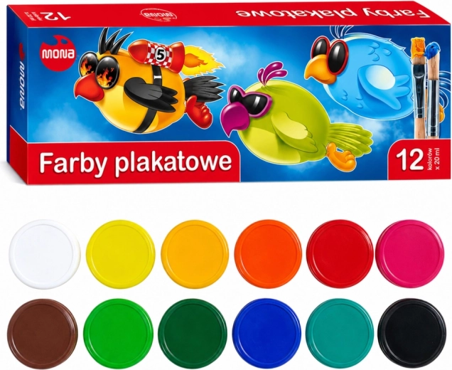 Peintures scolaires gouache MONA 12 couleurs 20 ml