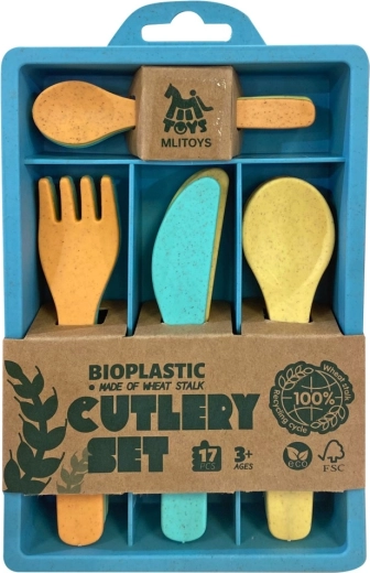 Set de couverts pour enfants en bioplastique dans une boîte