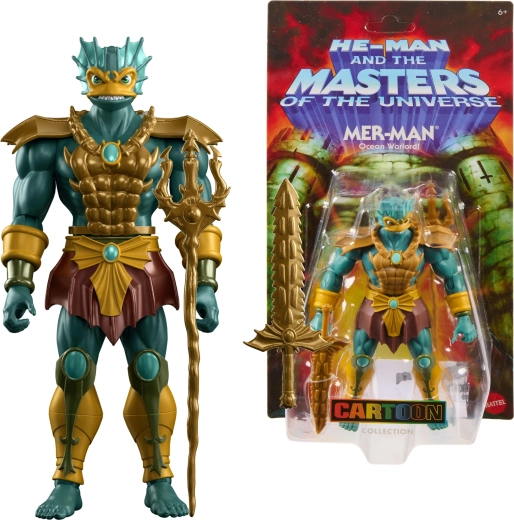 Figurine Mattel Masters of l’Univers Origins Cartoon Collection 200X Tryton (Mer-Man) 15 cm avec accessoires