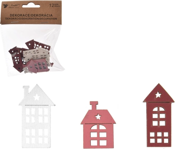 Petite maison décorative en bois rose et blanc 4 cm (12 pcs)