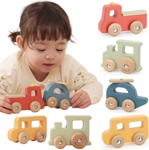 Véhicules colorés en bois Viga PolarB - 4 pièces