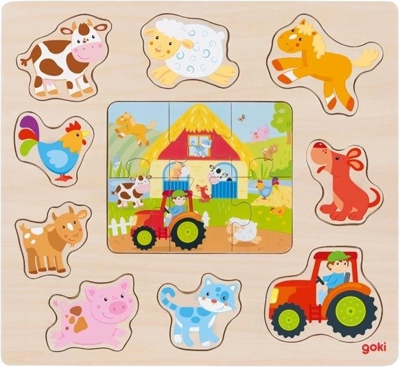 Goki puzzle et encastrement en bois Animaux de la ferme