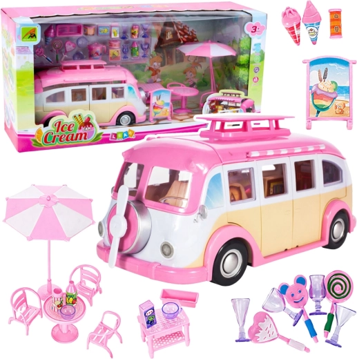 Camping-car rose – stand de glace pour poupées avec accessoires