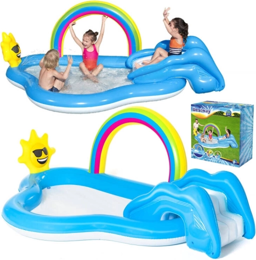 Piscine pour enfants colorée avec arc-en-ciel et soleil