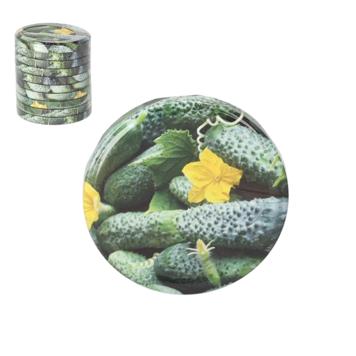 Lot de couvercles de mise en conserve motif cornichons 82 mm – 10 pcs