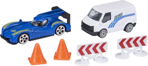 TEAMSTERZ RAPID RACERS – ensemble de course voiture et camion de support avec cônes et barrières
