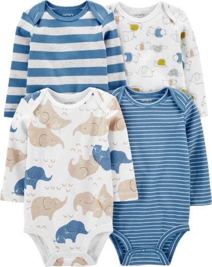 Bodies bébé Carter's à manches longues avec encolure américaine, lot de 4, pour garçon (taille 56 / NB)